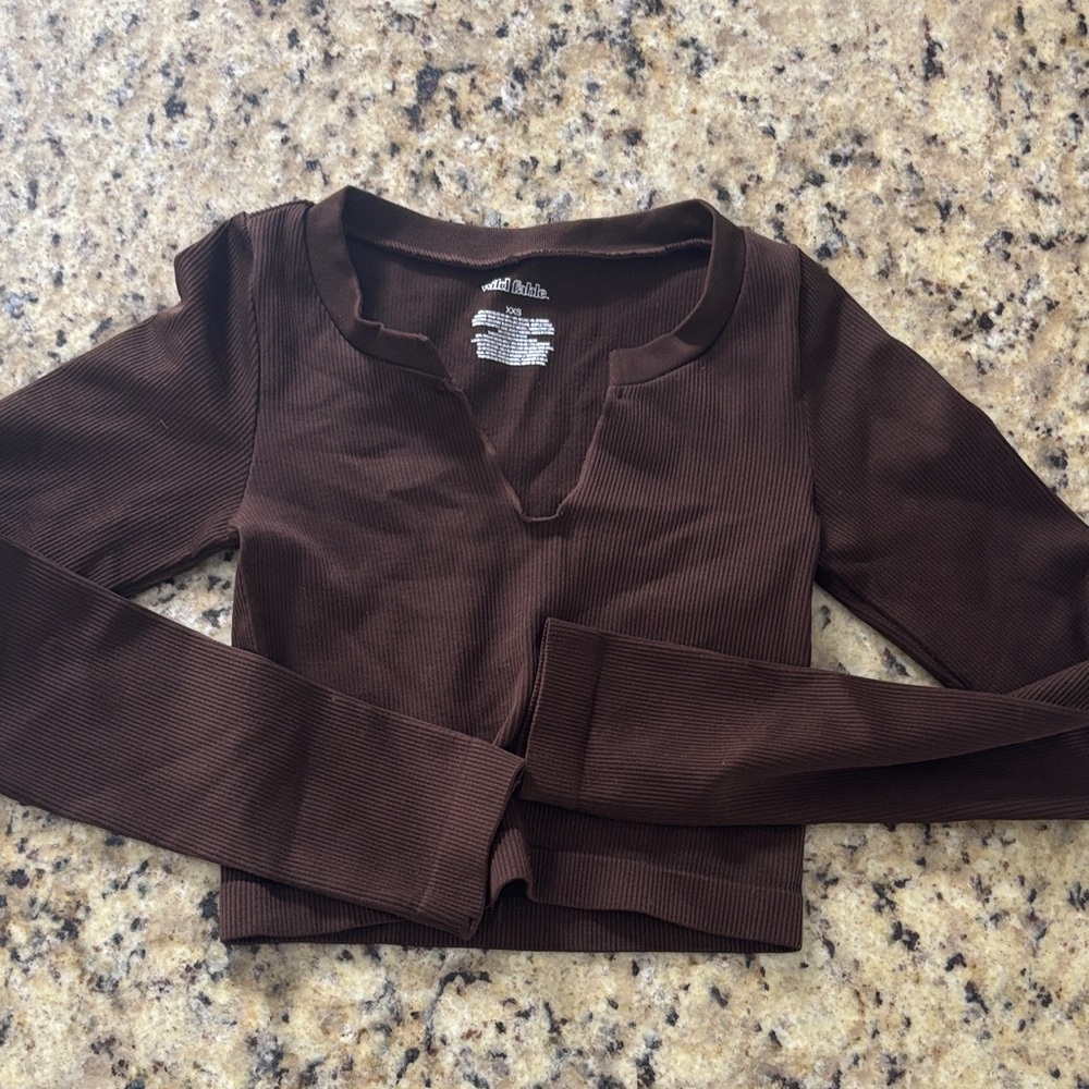 Brown Long Sleeve Crop Top